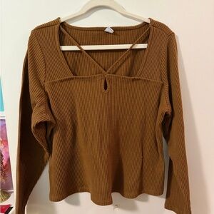 Old Navy Women's Tan Ribbed Long Sleeve Top